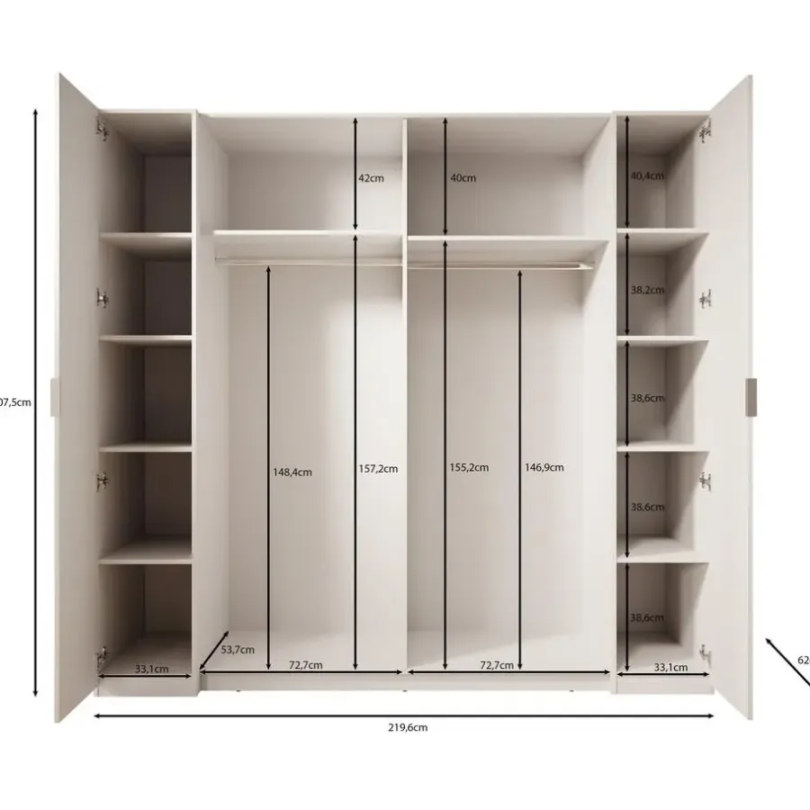 Schuifdeurkasten-Meubella - Kledingkast Franklin - Wit - 220 cm - Met spiegel