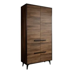 Kledingkasten|Kledingkasten-Meubella - Kledingkast Frey - Donker eiken - Zwart - 92 cm