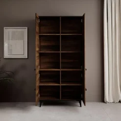 Kledingkasten|Kledingkasten-Meubella - Kledingkast Frey - Donker eiken - Zwart - 92 cm