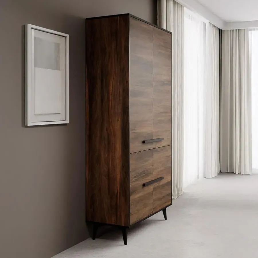 Kledingkasten|Kledingkasten-Meubella - Kledingkast Frey - Donker eiken - Zwart - 92 cm