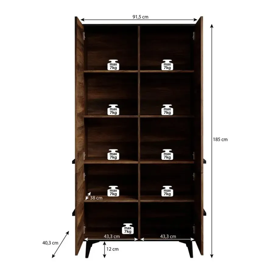 Kledingkasten|Kledingkasten-Meubella - Kledingkast Frey - Donker eiken - Zwart - 92 cm