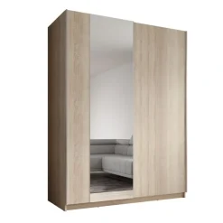 Meubella - Kledingkast Ganaro - Eiken - 150 cm - Met spiegel