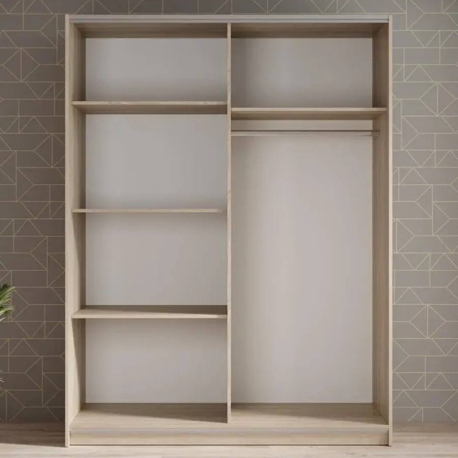 Meubella - Kledingkast Ganaro - Eiken - 150 cm - Met spiegel