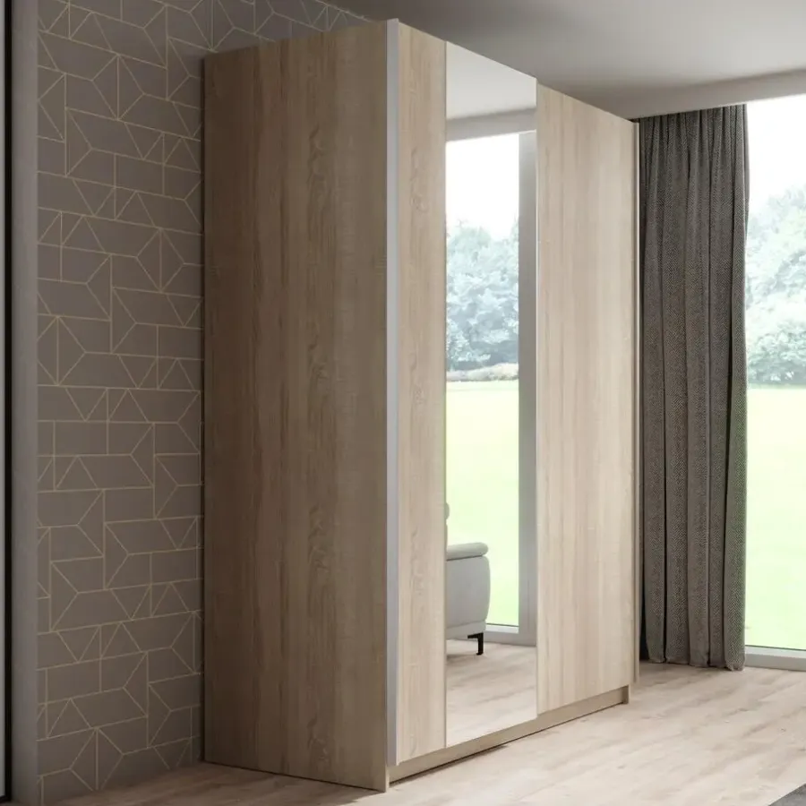 Meubella - Kledingkast Ganaro - Eiken - 150 cm - Met spiegel