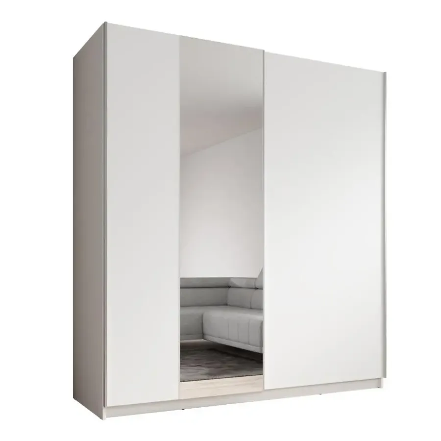 Schuifdeurkasten-Meubella - Kledingkast Ganaro - Wit - 180 cm - Met spiegel