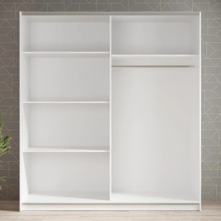 Schuifdeurkasten-Meubella - Kledingkast Ganaro - Wit - 180 cm - Met spiegel