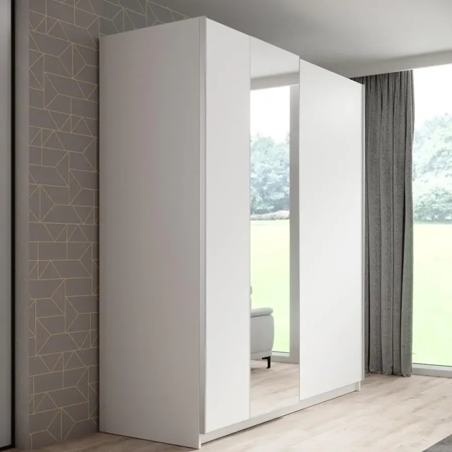 Schuifdeurkasten-Meubella - Kledingkast Ganaro - Wit - 180 cm - Met spiegel