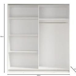 Schuifdeurkasten-Meubella - Kledingkast Ganaro - Wit - 180 cm - Met spiegel