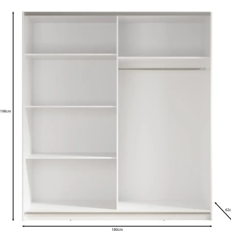 Schuifdeurkasten-Meubella - Kledingkast Ganaro - Wit - 180 cm - Met spiegel