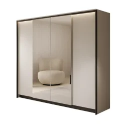 Draaideurkasten-Meubella - Kledingkast Genesis - Grijs - 250 cm - Met spiegel