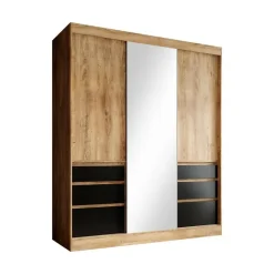 Kledingkasten|Kledingkasten-Meubella - Kledingkast Henry - Eiken - Zwart - 180 cm - Met spiegel