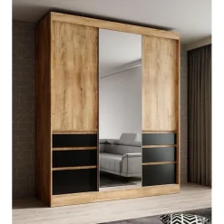 Kledingkasten|Kledingkasten-Meubella - Kledingkast Henry - Eiken - Zwart - 180 cm - Met spiegel