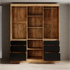Kledingkasten|Kledingkasten-Meubella - Kledingkast Henry - Eiken - Zwart - 180 cm - Met spiegel