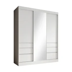 Schuifdeurkasten-Meubella - Kledingkast Henry - Wit - 180 cm - Met spiegel