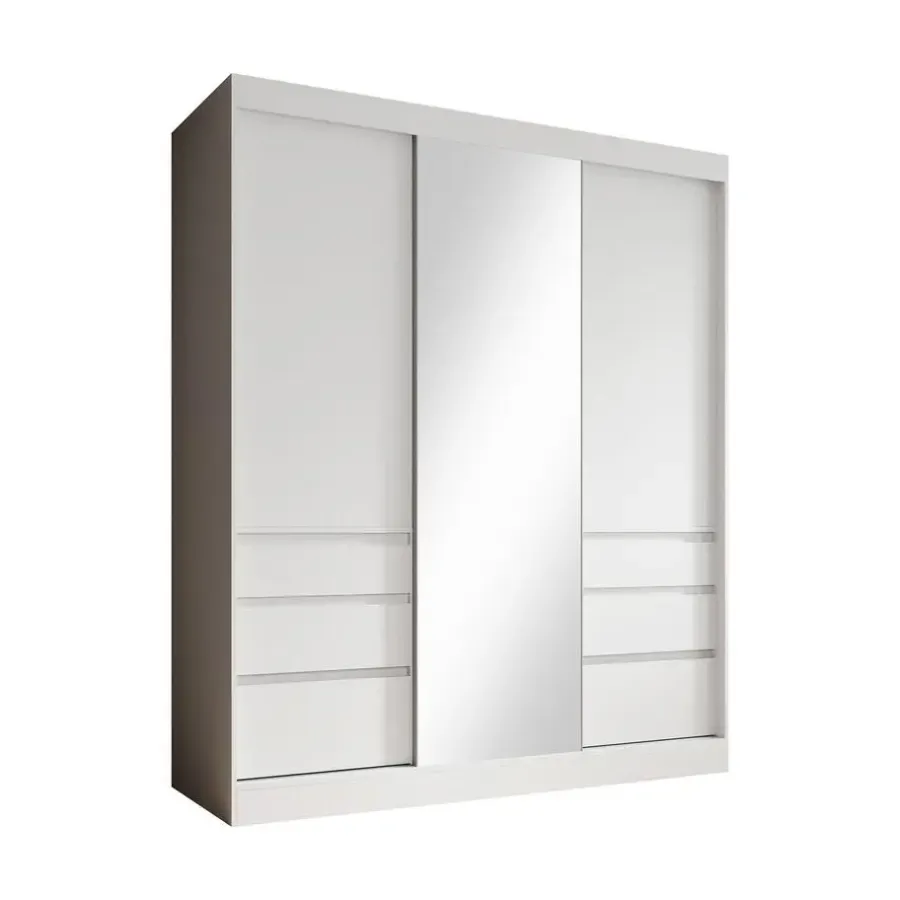 Schuifdeurkasten-Meubella - Kledingkast Henry - Wit - 180 cm - Met spiegel