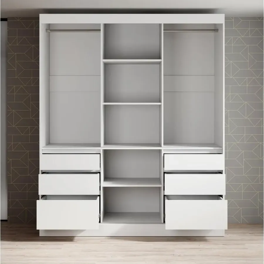 Schuifdeurkasten-Meubella - Kledingkast Henry - Wit - 180 cm - Met spiegel