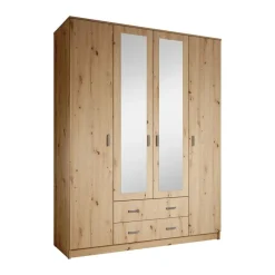 Meubella - Kledingkast Hinto - Eiken - 160 cm - Met spiegel