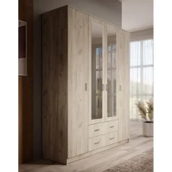 Kledingkasten|Kledingkasten-Meubella - Kledingkast Hinto - Grijs Eiken - 160 cm - Met spiegel