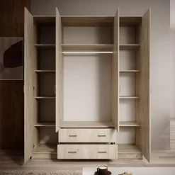 Kledingkasten|Kledingkasten-Meubella - Kledingkast Hinto - Grijs Eiken - 160 cm - Met spiegel