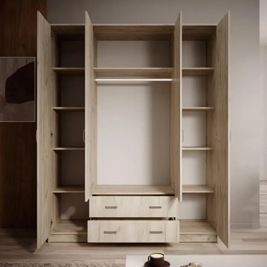 Kledingkasten|Kledingkasten-Meubella - Kledingkast Hinto - Grijs Eiken - 160 cm - Met spiegel