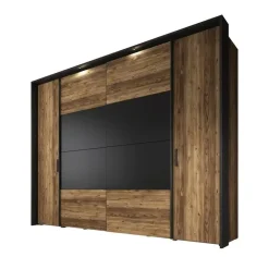 Draaideurkasten-Meubella - Kledingkast Jacob - Zwart - Eiken - 280 cm