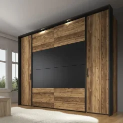Draaideurkasten-Meubella - Kledingkast Jacob - Zwart - Eiken - 280 cm