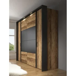 Draaideurkasten-Meubella - Kledingkast Jacob - Zwart - Eiken - 280 cm