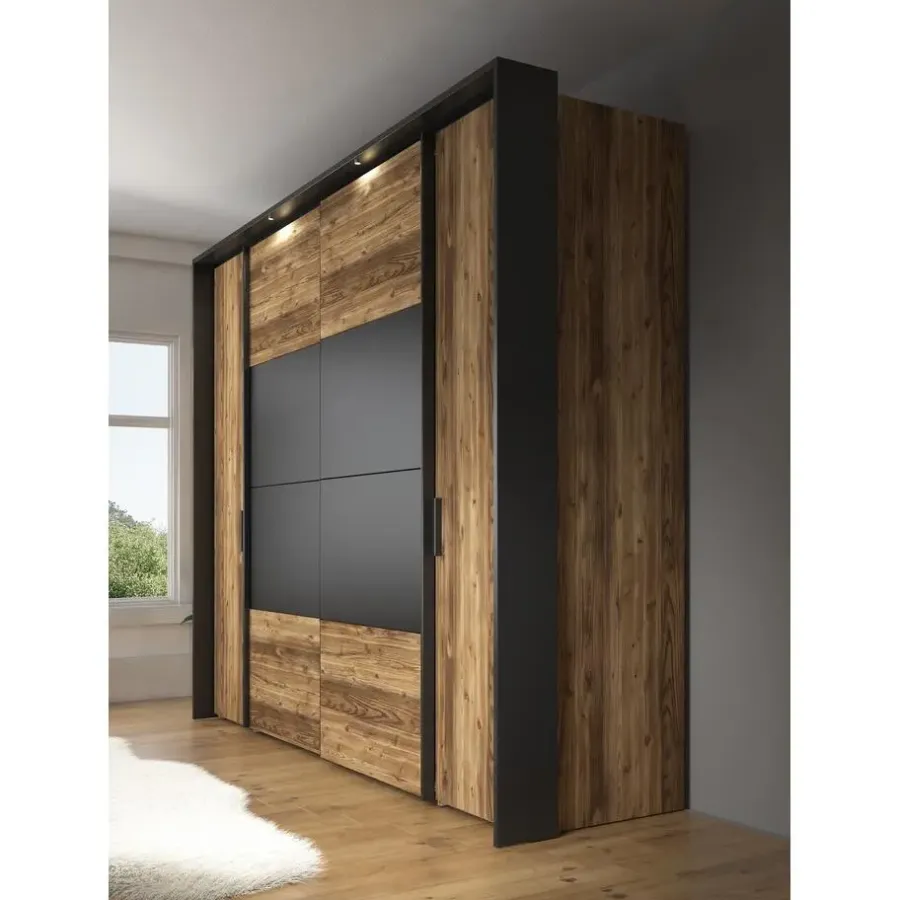 Draaideurkasten-Meubella - Kledingkast Jacob - Zwart - Eiken - 280 cm