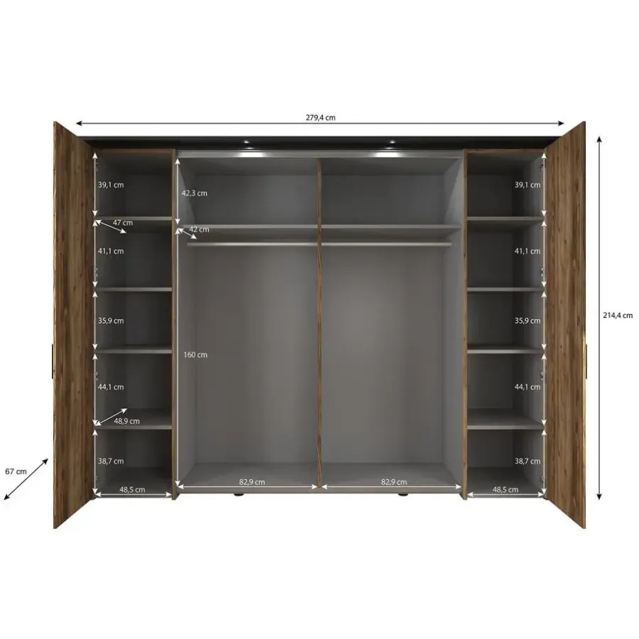 Draaideurkasten-Meubella - Kledingkast Jacob - Zwart - Eiken - 280 cm