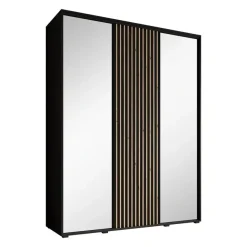 Meubella - Kledingkast Leandro - Zwart - 180 cm - Met spiegel