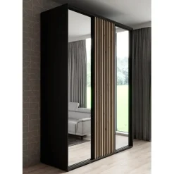 Meubella - Kledingkast Leandro - Zwart - 180 cm - Met spiegel