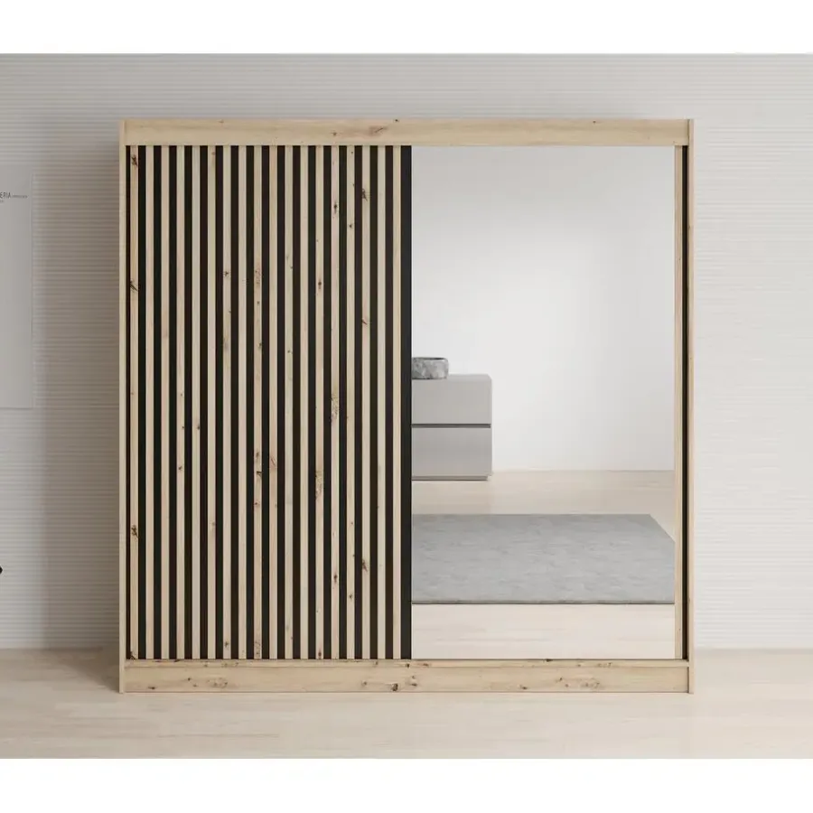 Meubella - Kledingkast Lisbon 2 - Eiken - 200 cm - Met spiegel