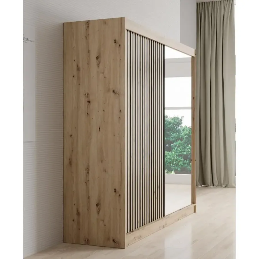 Meubella - Kledingkast Lisbon 2 - Eiken - 200 cm - Met spiegel