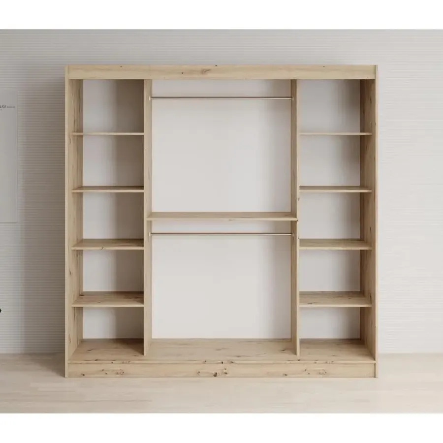 Meubella - Kledingkast Lisbon 2 - Eiken - 200 cm - Met spiegel