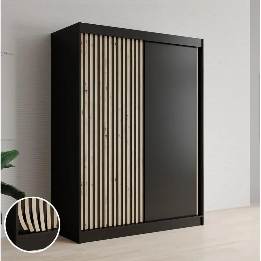 Schuifdeurkasten-Meubella - Kledingkast Lisbon - Zwart - 150 cm