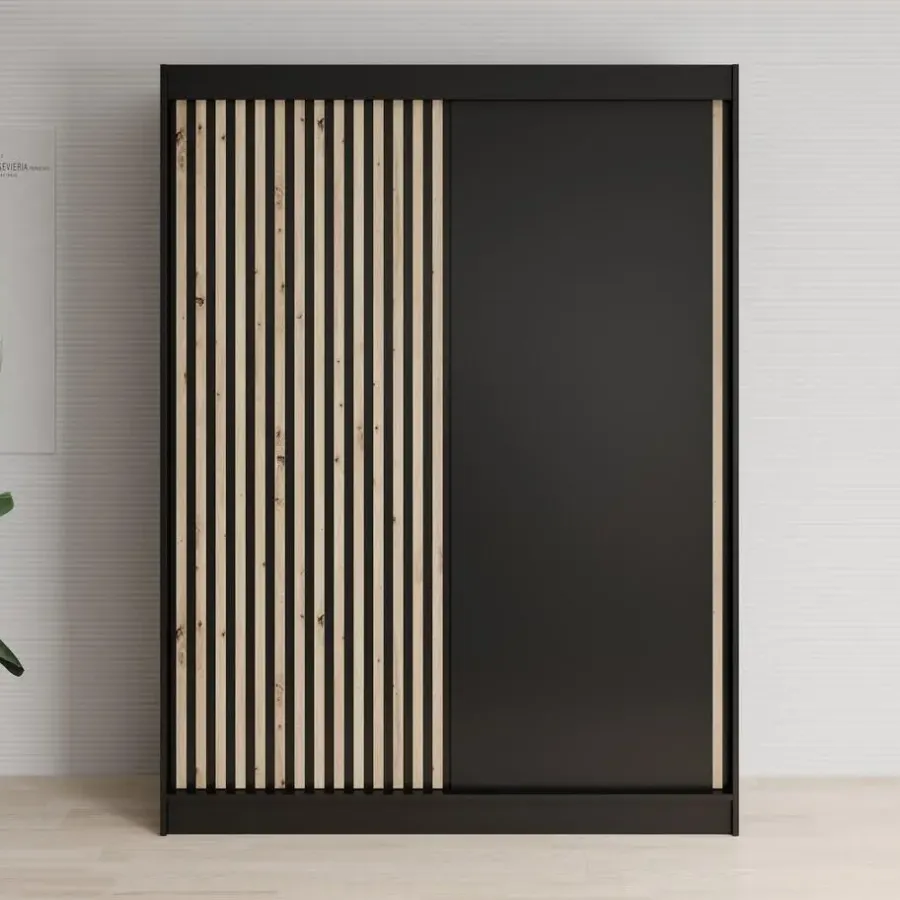 Schuifdeurkasten-Meubella - Kledingkast Lisbon - Zwart - 150 cm