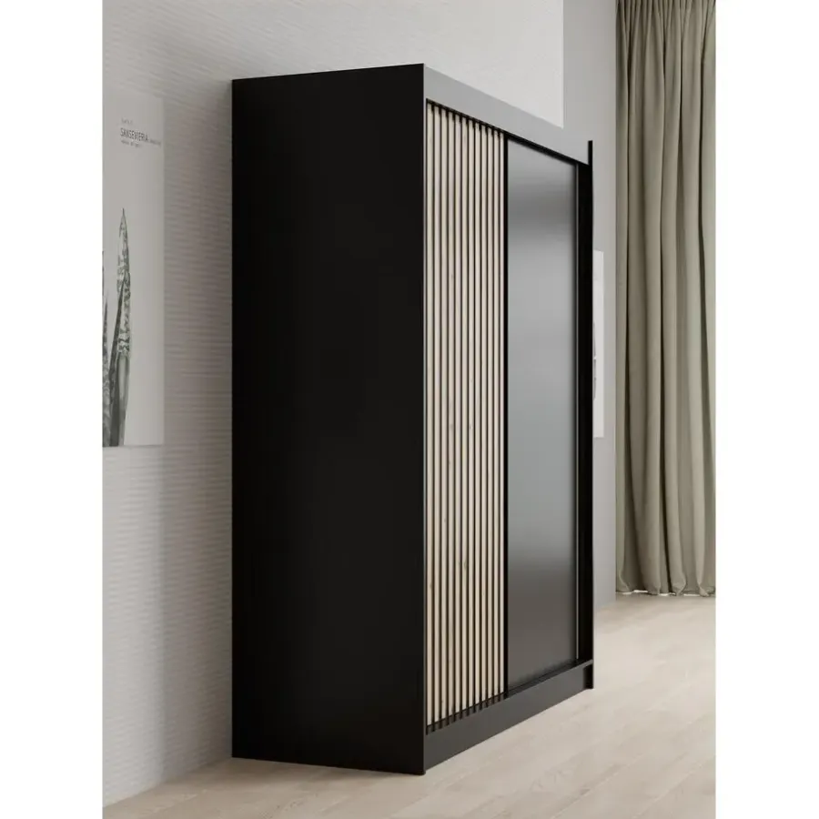Schuifdeurkasten-Meubella - Kledingkast Lisbon - Zwart - 150 cm