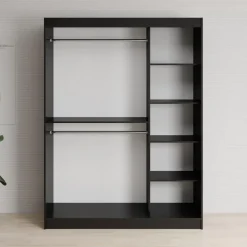 Schuifdeurkasten-Meubella - Kledingkast Lisbon - Zwart - 150 cm