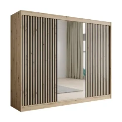 Meubella - Kledingkast Lisbon 2 - Eiken - 250 cm - Met spiegel
