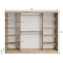 Meubella - Kledingkast Lisbon 2 - Eiken - 250 cm - Met spiegel