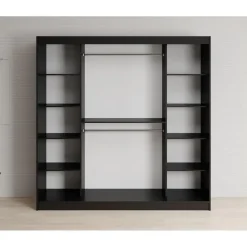 Schuifdeurkasten-Meubella - Kledingkast Lisbon 2 - Zwart - 200 cm - Met spiegel