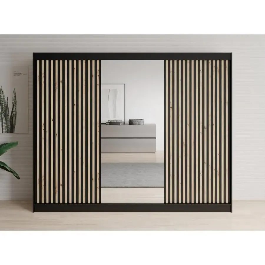 Meubella - Kledingkast Lisbon 2 - Zwart - 250 cm - Met spiegel