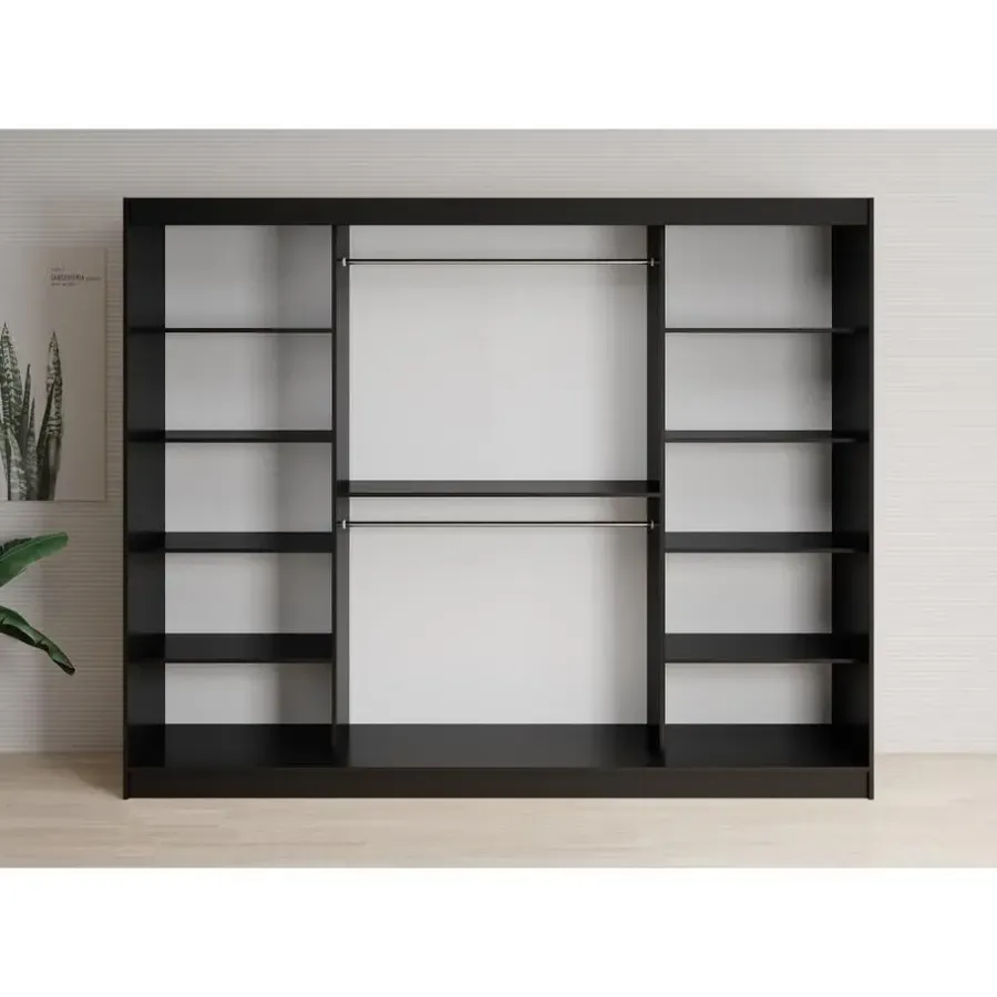 Meubella - Kledingkast Lisbon 2 - Zwart - 250 cm - Met spiegel
