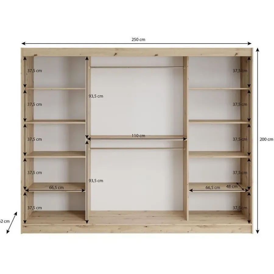 Meubella - Kledingkast Lisbon 2 - Zwart - 250 cm - Met spiegel