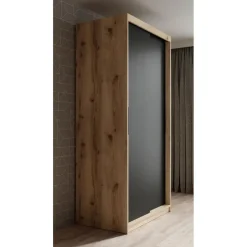 Meubella - Kledingkast Luxor - Zwart - Eiken - 100 cm