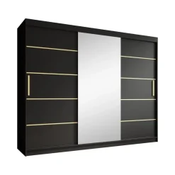 Schuifdeurkasten-Meubella - Kledingkast Malavi 2 - Zwart - 250 cm - Met spiegel