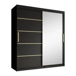 Schuifdeurkasten-Meubella - Kledingkast Malavi 2 - Zwart - 180 cm - Met spiegel