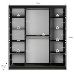 Schuifdeurkasten-Meubella - Kledingkast Malavi 2 - Zwart - 180 cm - Met spiegel