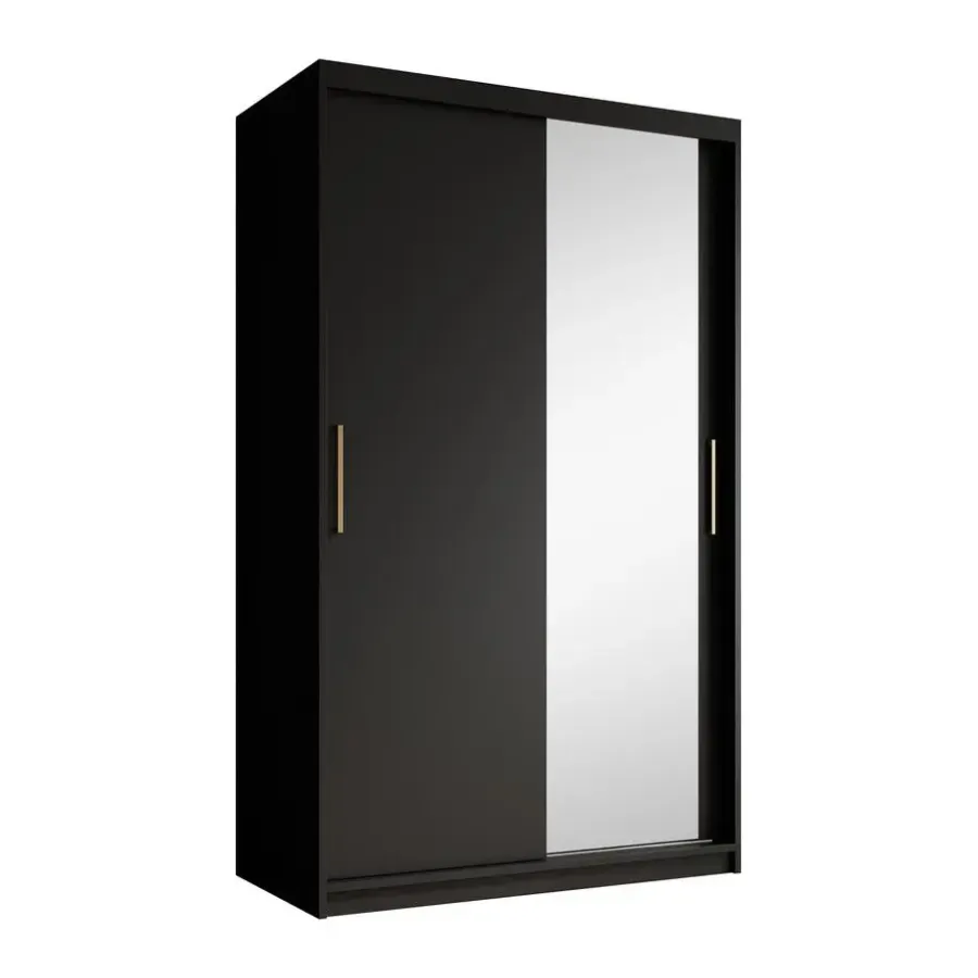 Meubella - Kledingkast Mandalin - Zwart - 120 cm - Met spiegel
