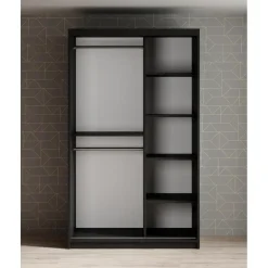 Meubella - Kledingkast Mandalin - Zwart - 120 cm - Met spiegel